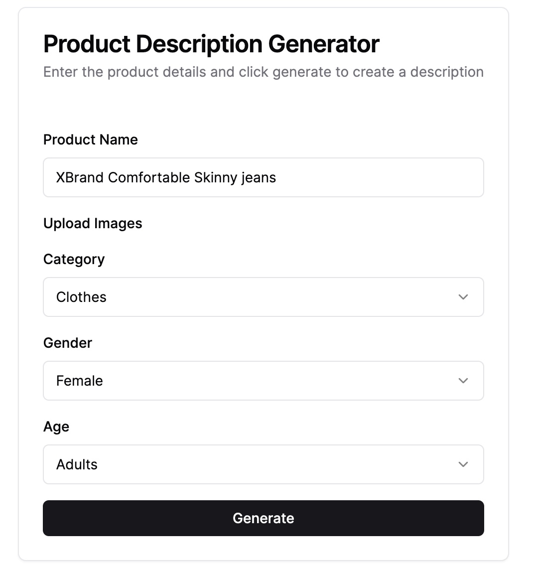 Get Node.js code for e-commerce description generator