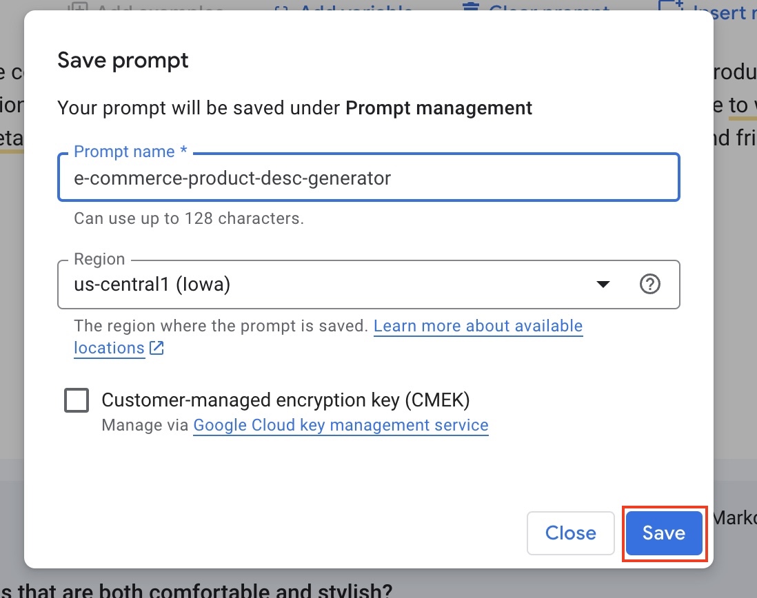 Save the prompt selecting a region