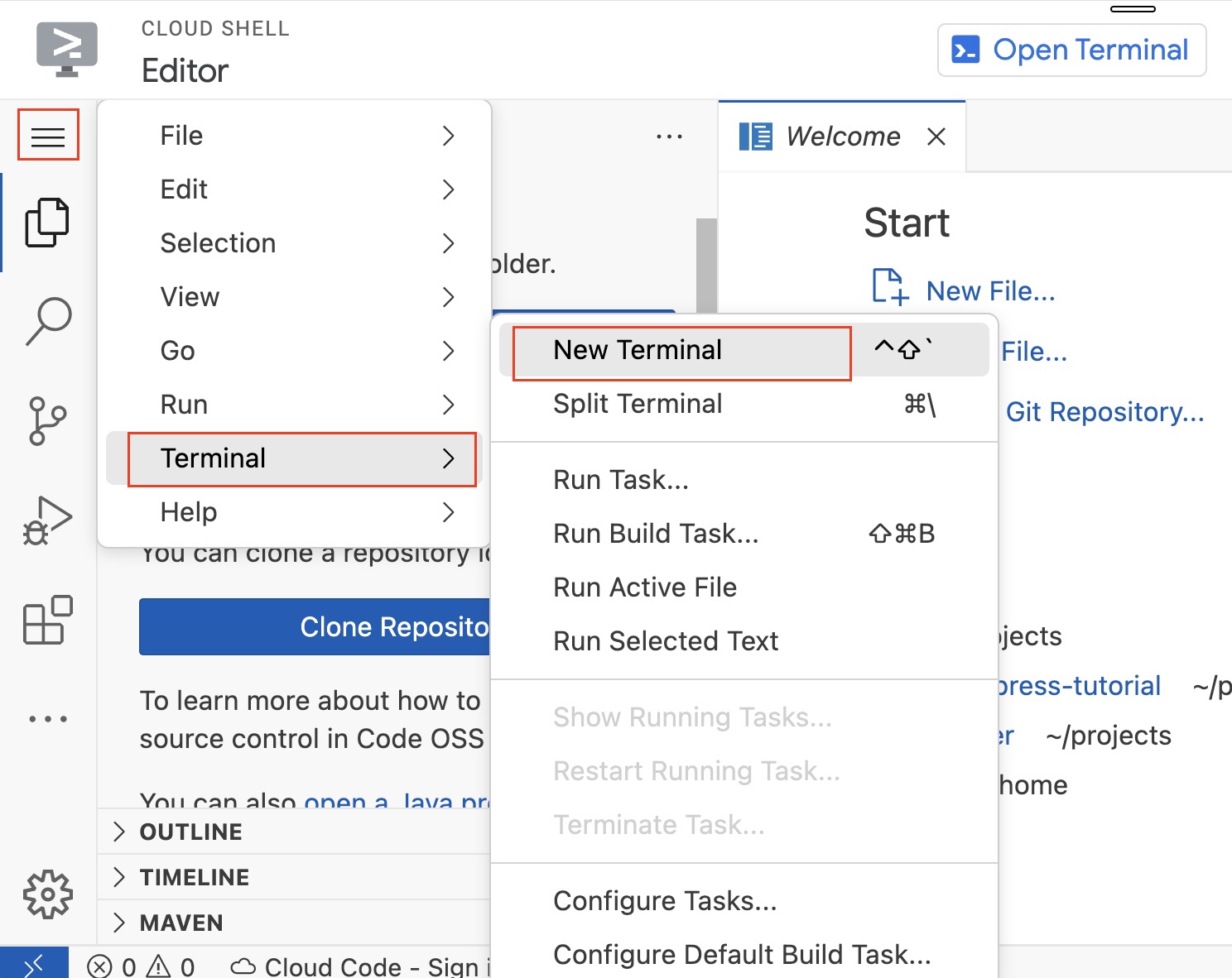 Open terminal in editor